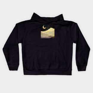 Gold landscape with moon #5 Kids Hoodie